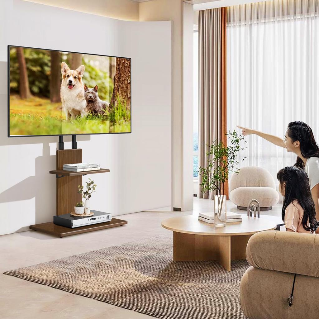 Rfiver TV Wall Mounted TV TV Compatible with Low Load Capacity 12 Levels Height Rotation For Home and Business Wood Grain Stand, Stand, Stand, 32~70