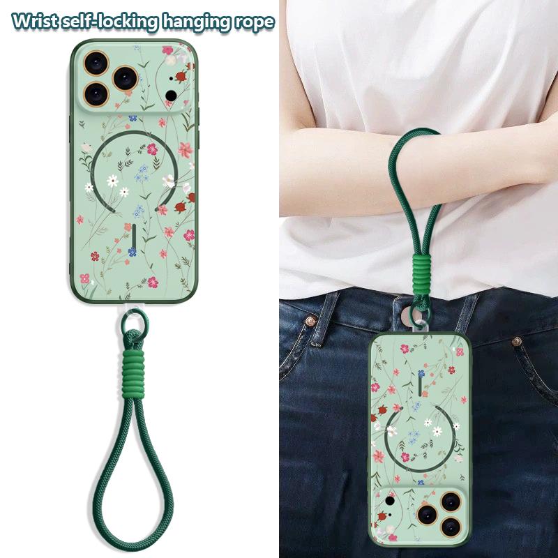 Little Floral Pattern Hand Strap Case For iPhone 17 Pro Max iPhone 16 15 14 13 Pro Max Magnetic For Magsafe Hybrid TPU+PC Matte Cover