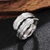 Sterling  Feather Shaped Open Ring for Women Punk Vintage Party Adjustable Finger Jewelry Retro Accessories