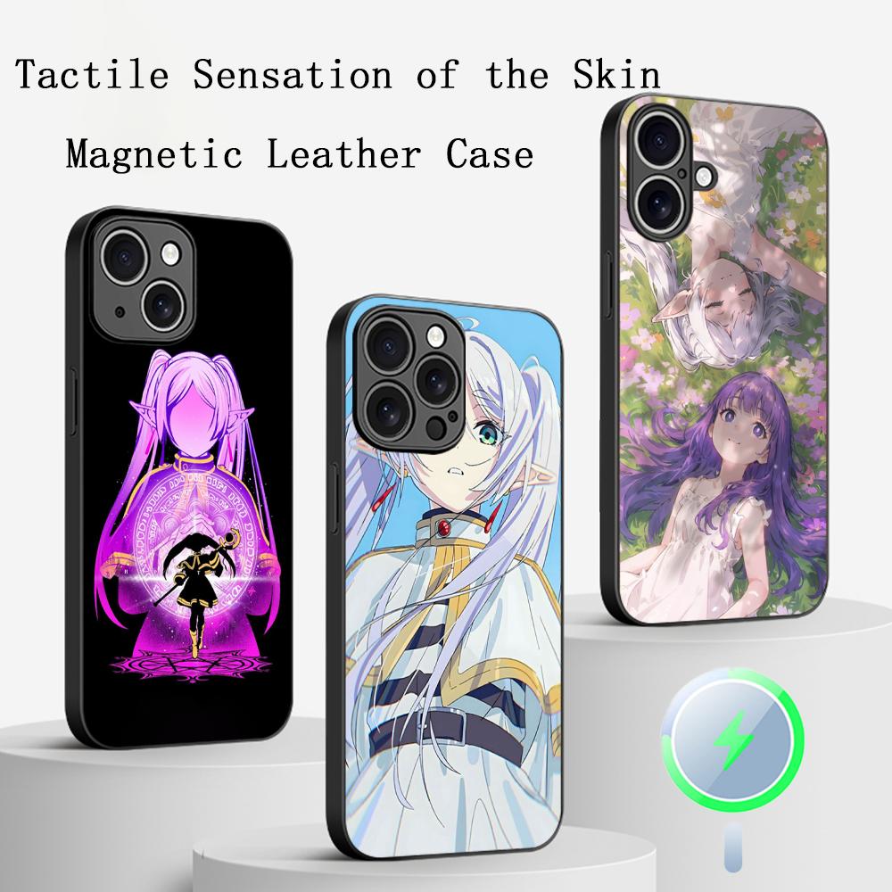 Frieren Japan Anime Cool Girl Pattern Phone Case For iPhone 16 15 14 13 12 11 Plus Pro Max High-end Luxury Magsafe Sheepskin