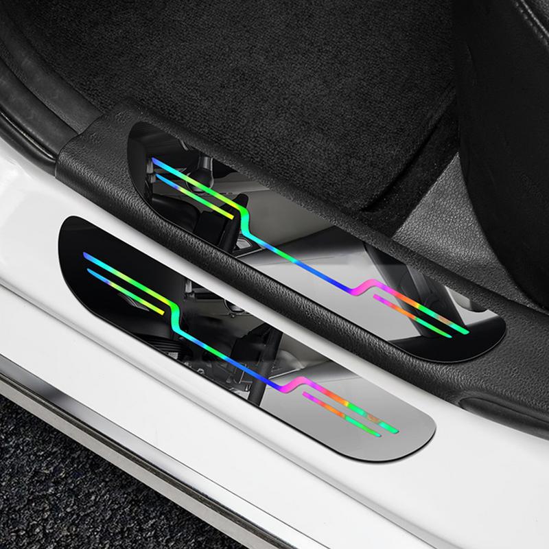 4pcs Universal Carbon Fiber Car Door Sill Protection Strip Stickers Anti-scratch Door Decorative Strips Bumper Film Sticker