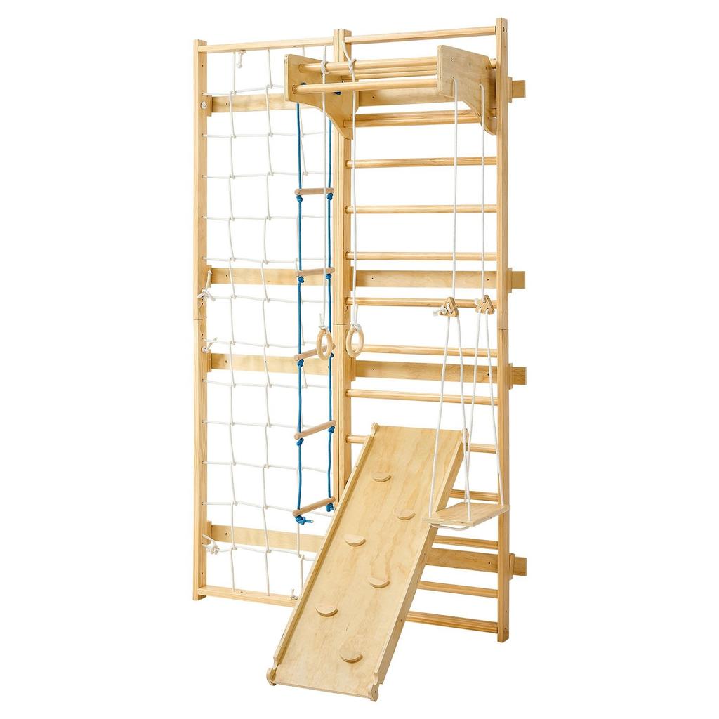 Swedish Ladder Wall Gym, 8-in-1 12-Level Solid Wood Gymnastic Stall Bars for Kids Adults, 220LBS Indoor Jungle Gym Playset with Climbing Board, Gym