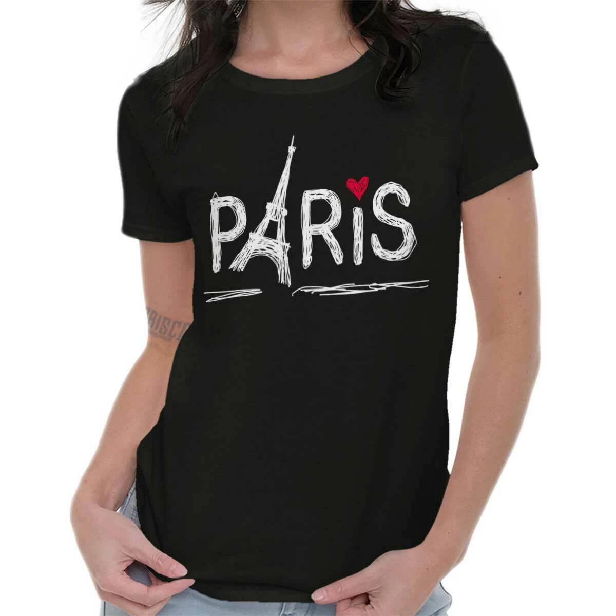 Paris Eiffel Tower French Romantic Graphic Womens Top Junior Graphic Tee M