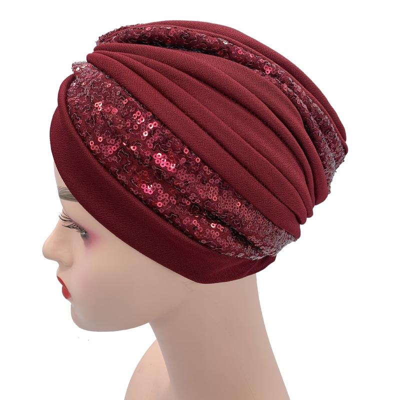 Fashion Women Glitter Sequins Turban Hat