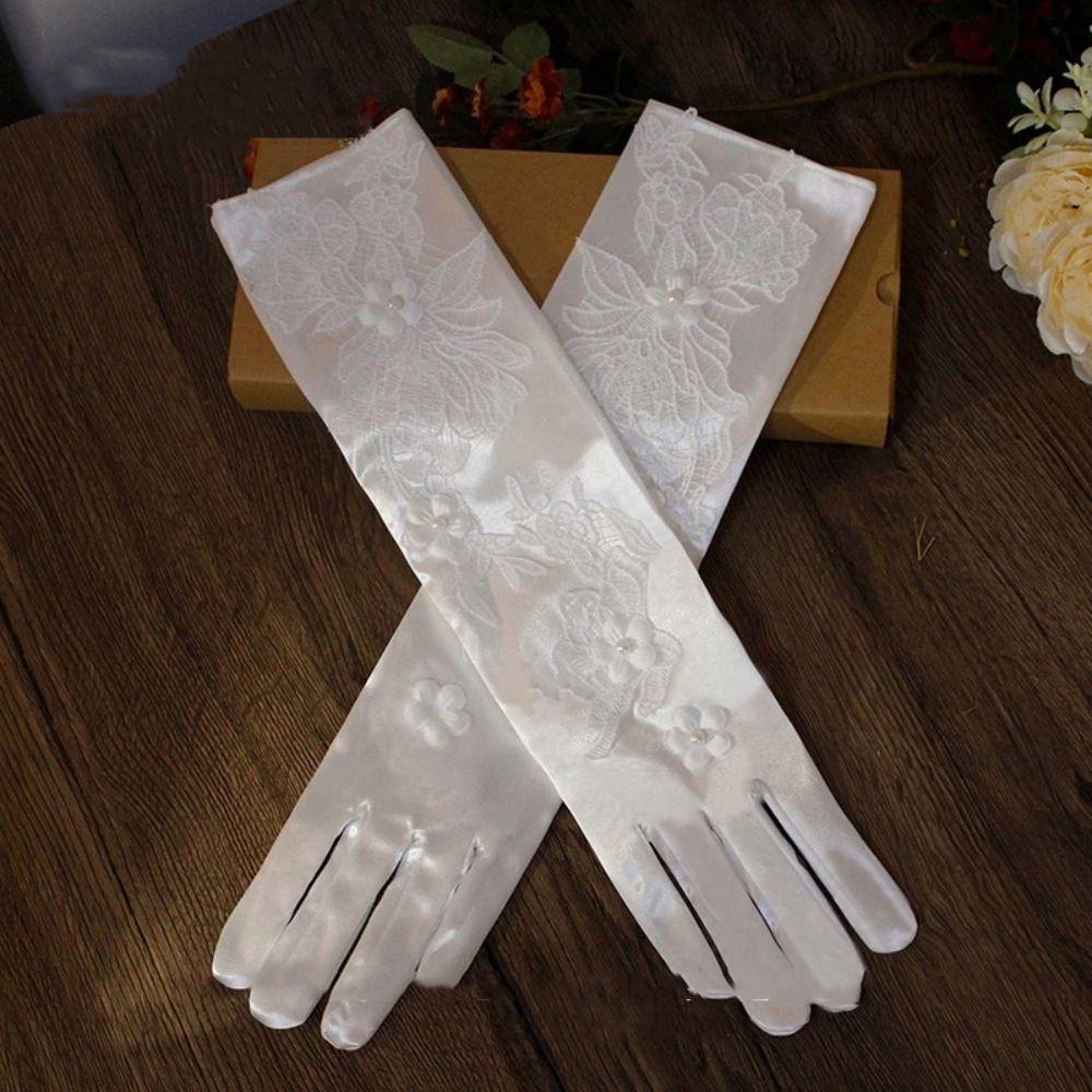 Vintage Wedding Bridal Gloves White Long Finger Mittens Fashion Satin Long Gloves  Women