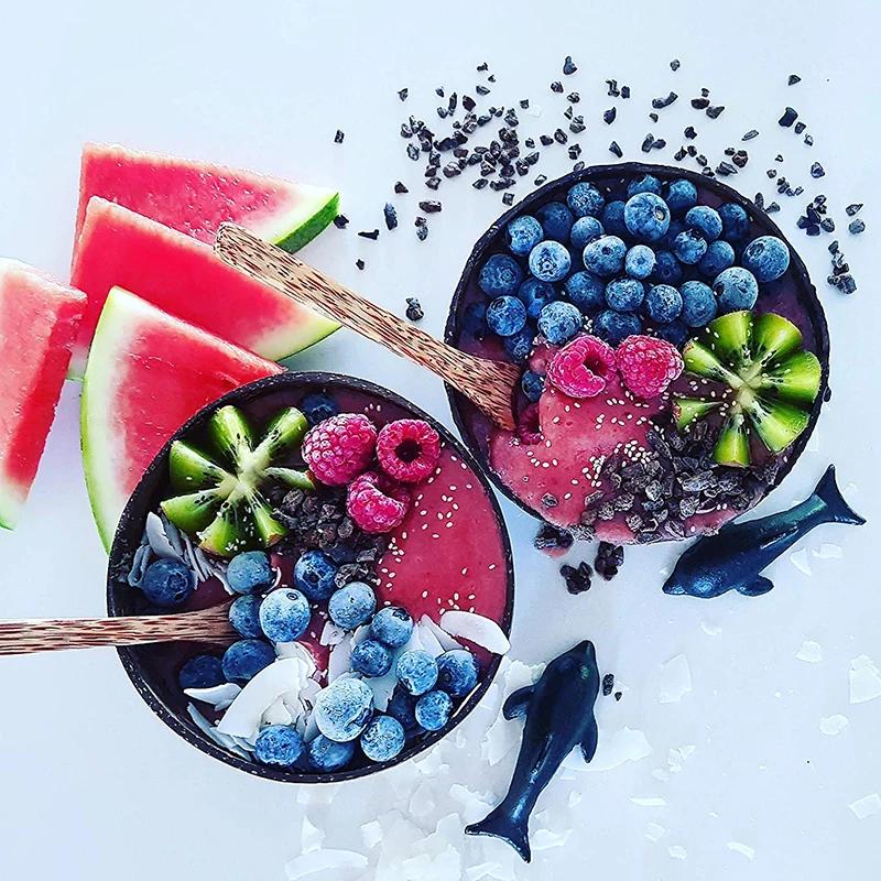Natural Coconut Bowl 12-15cm Handmade Wooden Tableware Wood Spoon Dessert Fruit Salad Mixing Rice Ramen Bowl Kitchen Dinnerware