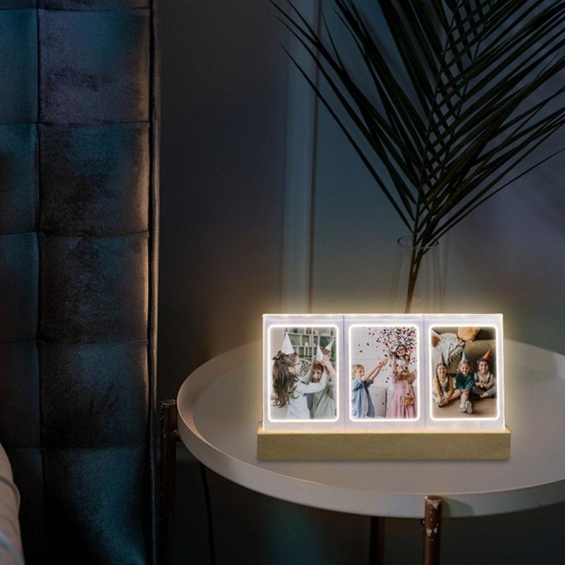 Multifunctional Acrylic Photo Frame With LED Night Light For 3inch Camera Photos Display Home Office Decorations