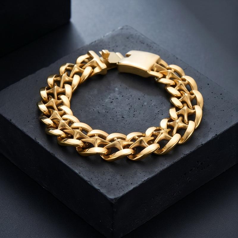 Men's Bracelets 19MM Width Hollow Cuban Chain Bracelet for Man Waterproof 316L Stainless Steel Jewelry Gifts for Him Boyfriend