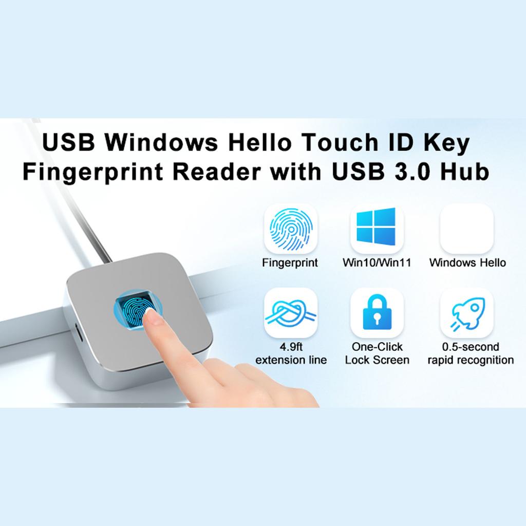 USB Computer Fingerprint Reader Fast Matching 360 Degree Touch Dongle Biometric Fingerprint Scanner Support for Windows 10 11 PC