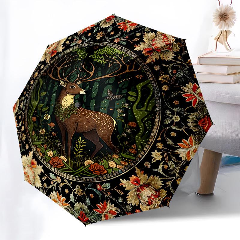 Deer, ForestThemed Automatic Opening and Closing Umbrella - 8 Ribs, Suitable for Leisure and Going Out, Outdoor Accessory, Gothic Style, Fas