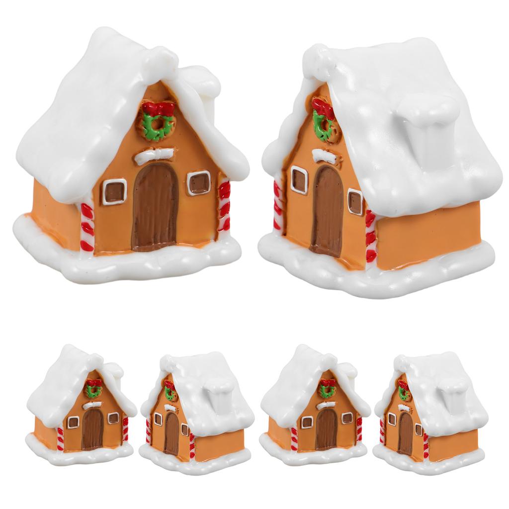 6 pcs Christmas Moss Micro Landscape: Resin Gingerbread House Mini Snow Village Statue For Holiday Decor Xmas Party Ornament,