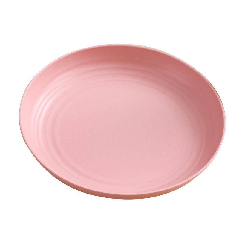 Wheat Straw Round Vegetable Plate Household Large Vegetable Plate Set Drop-Resistant Snack Plastic Plate Fruit Plate