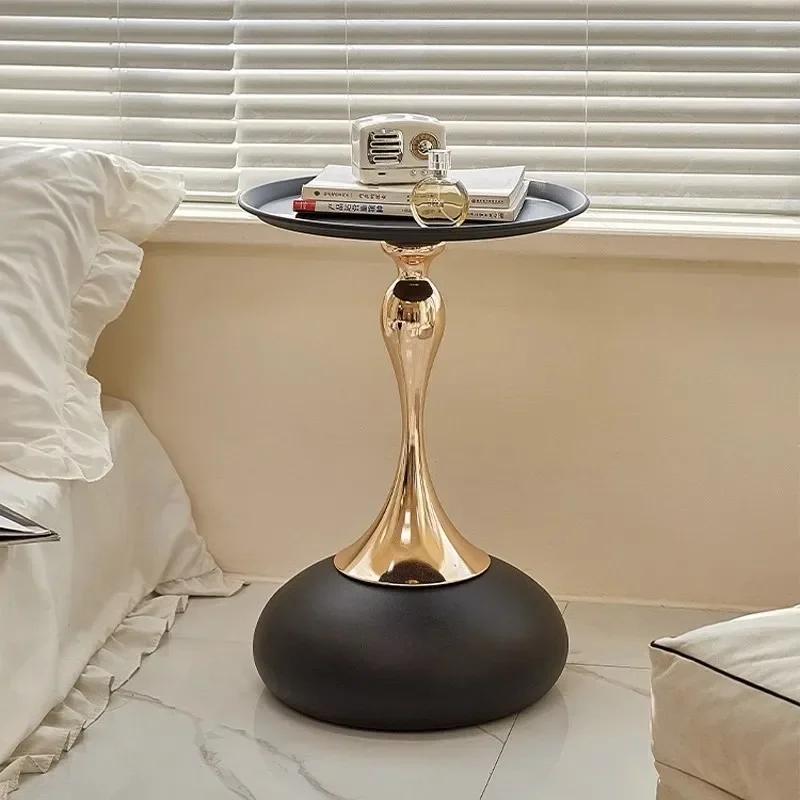 White Round Coffee Table w/ Golden Base - Modern Minimalist Side Table, No Assembly. Sturdy for Living Room, Office & More
