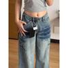 Women's Retro Blue Rivet Wide-Leg Jeans: Spring/Autumn 2025 Distressed Street Style Straight-Leg Pants