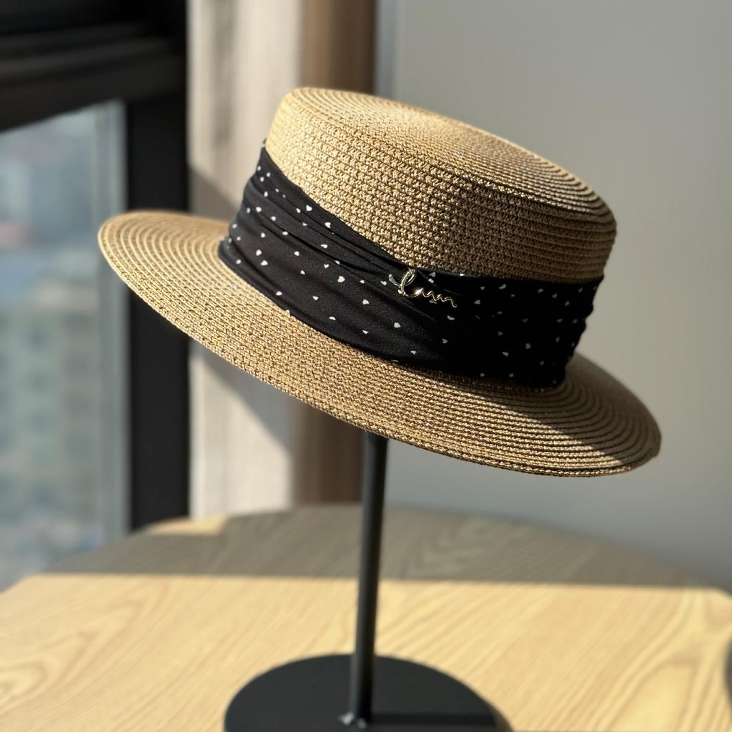 Retro French Polka Dot Straw Hat Women's Summer Seaside Vacation Top Hat Shade Straw Sunscreen Hat