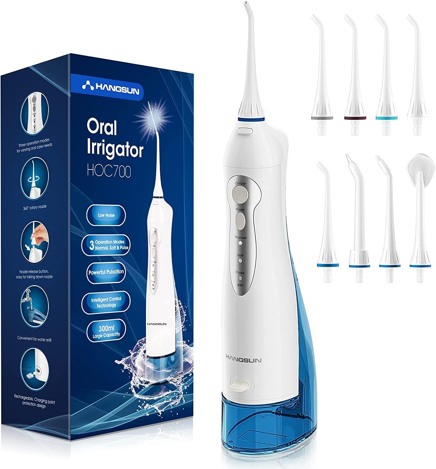 

Water Teeth Cordless Rechargeable Dental Oral Water Jet for Teeth Braces Care with 8 Jet Tips for United States