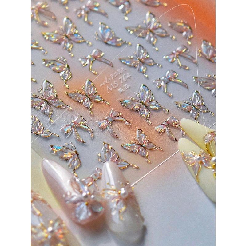 1pc Shiny Butterfly Nail Art Sticker, Delicate Butterfly Nail Sticker, DIY Thin Hard Nail Decoration Sticker Nails Nail Supplies Nail Stickers