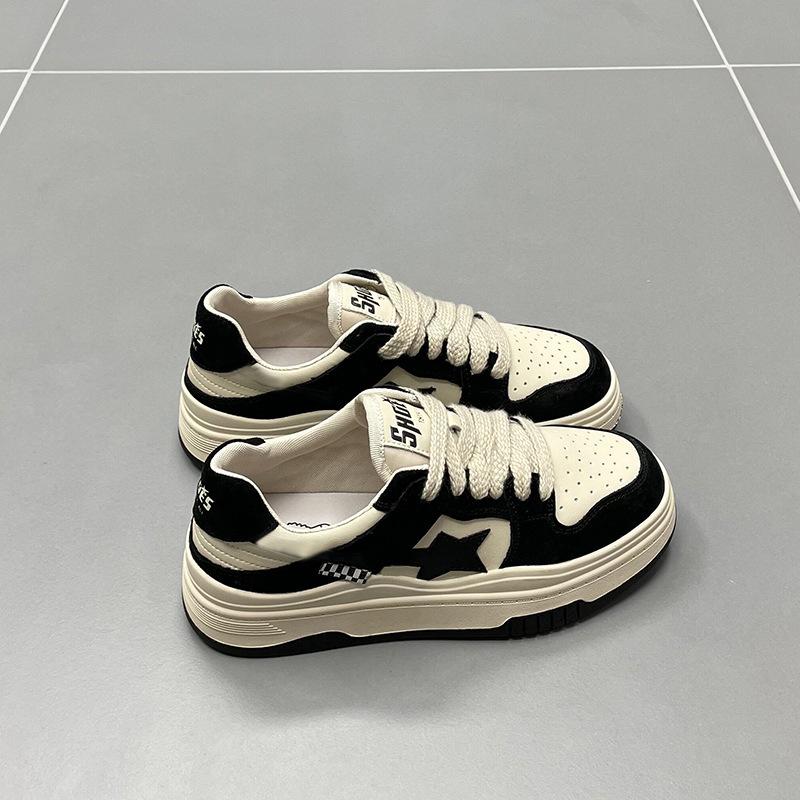 Lässige Sneakers für Damen, Frühling, neue Low-Top-Schnürschuhe mit runder Spitze und dicker Sohle, All-Match-Sportschuhe