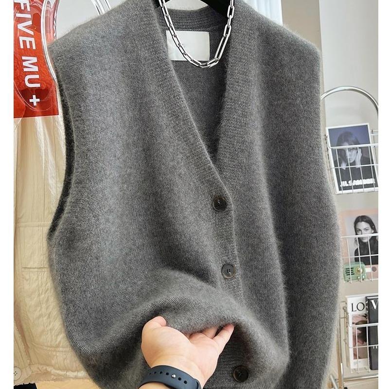 Women Versatile V-neck Sweater Vest Coat Female Fashion Sleeveless Knitted Cardigan Sweaters Vests Top