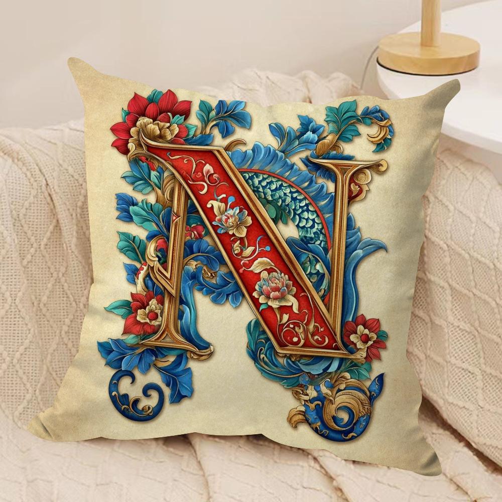 Creative letter N Cushion Cover Silky Short Plush Sofa Pillow Cover Hidden Zipper Soft Dustproof Case for Home Decor