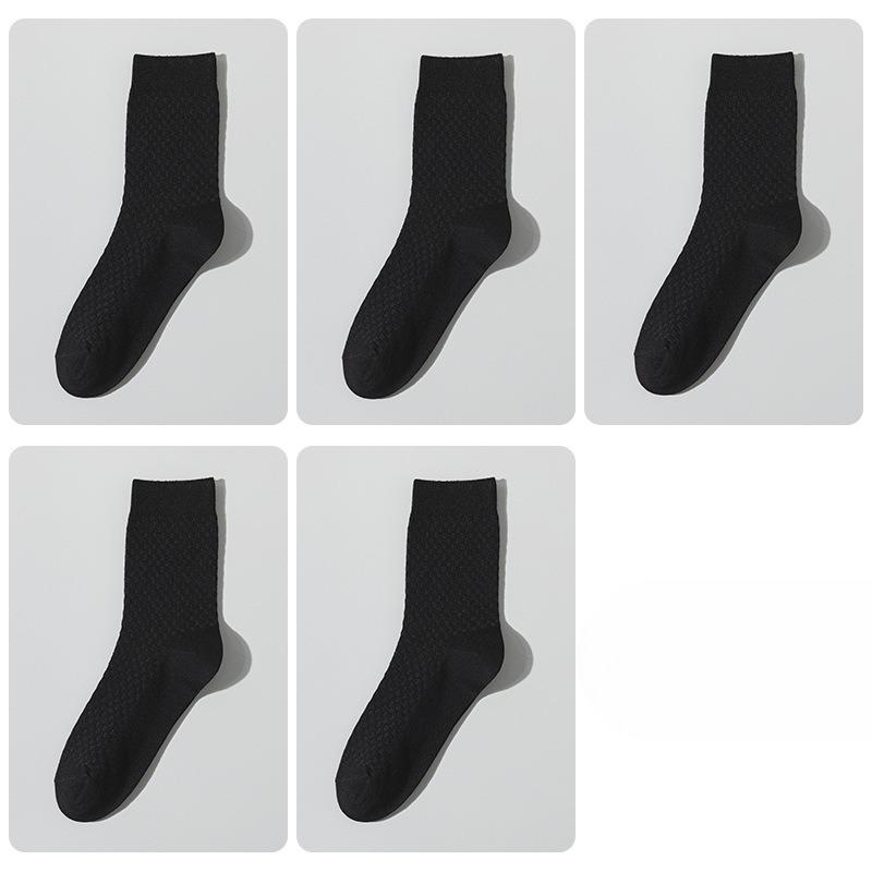5 Pairs of Men's Autumn and Winter Commercial Antibacterial Warm Solid Color Deodorant Wicker Cotton Socks