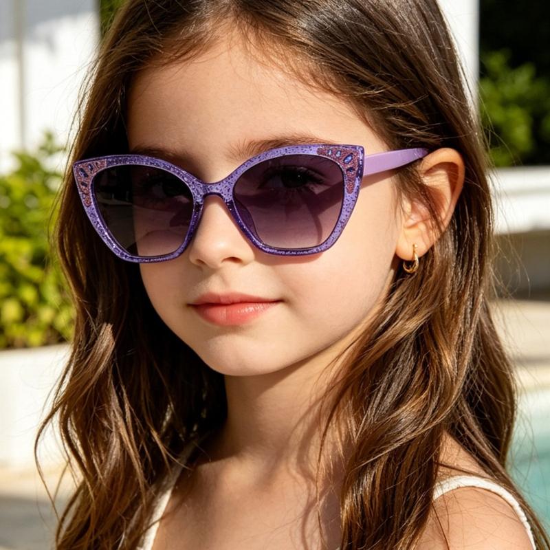 Cute Children Cat Eye Sunglasses Glitter Bling Frame Anti‑UV Fashion Boys and Girls Beach Party Sun Glasses