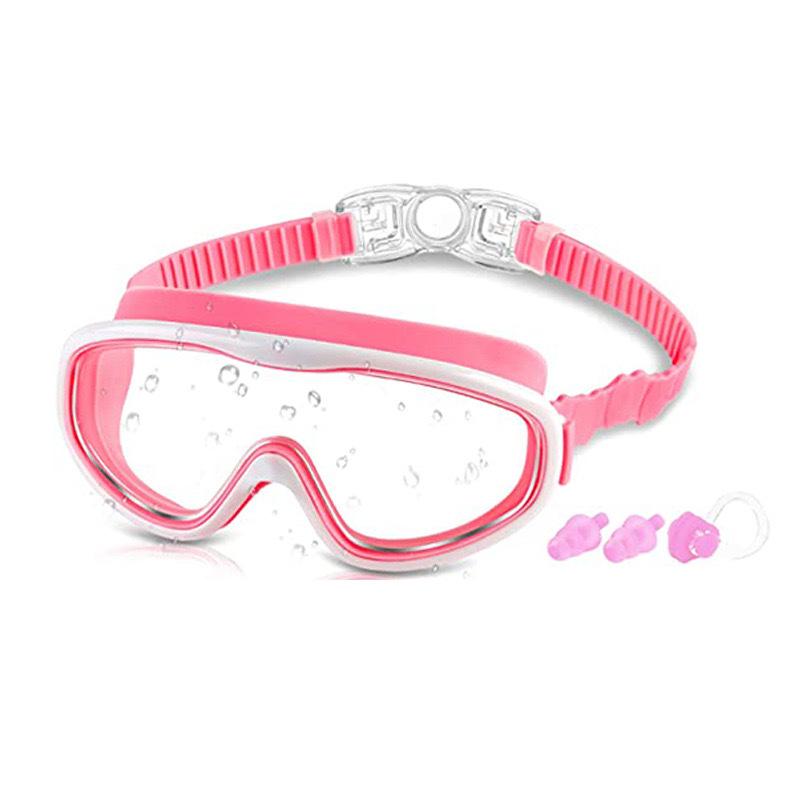 Children s Silicone Large Frame Fashionable Waterproof Anti-Fog High-Definition Swimming Goggles for Boys and Girls, Full Vision Protective Eyewear Pink and White（Apple mi