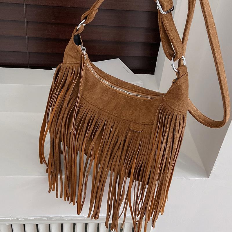 New Women's Bag Retro Popular Ladies Shoulder Bag Simple Crossbody Bag Tassel Large-capacity Bag Female