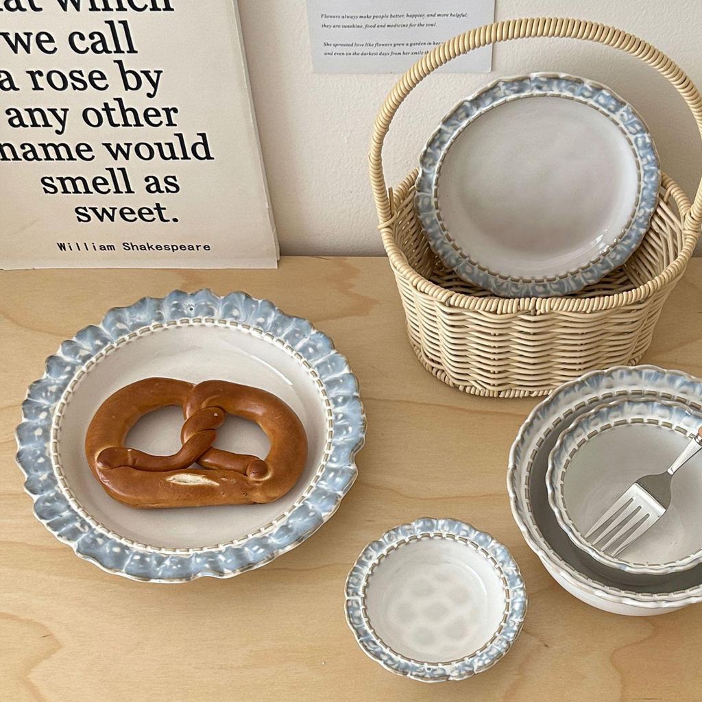 Elegant Ceramic Tableware Set: Underglaze Color Dinner Plates & Yogurt Bowls
