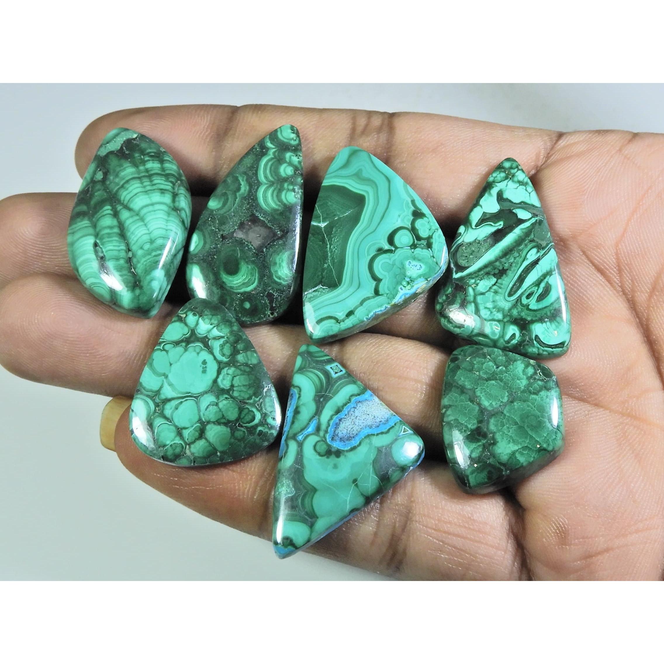 

128Cts. Natural Green Malachite Ring Size Fancy Cabochon Gemstone 7Pcs Lot C-271