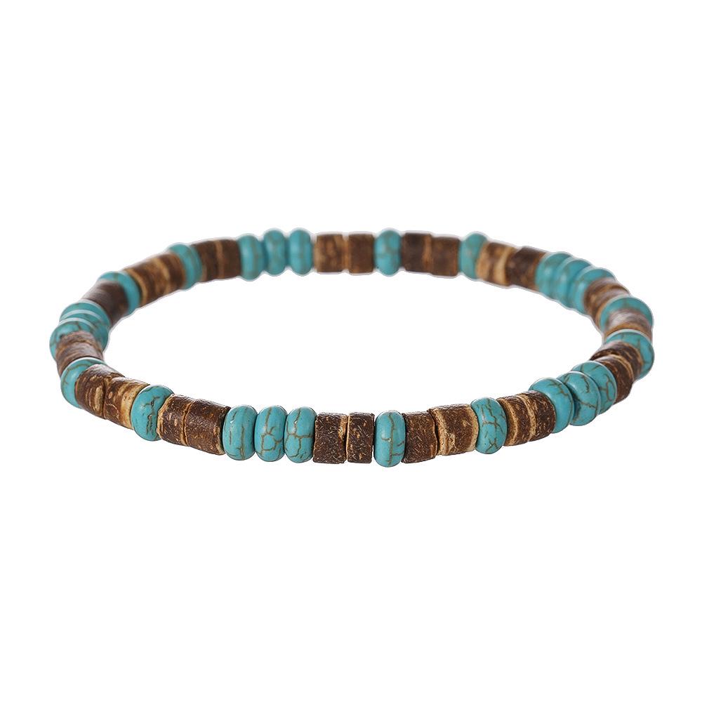 Turquoise Coconut Shell Bead Bracelet - Vintage Tribal Style for Men & Women