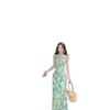 Beautiful beach dress seaside vacation French sleeveless neck waist blue neck collar dress halter dress women