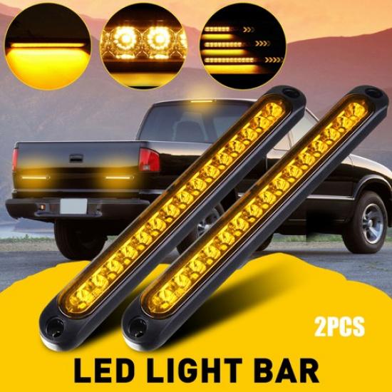 Amber Flowing 15LED Light Truck DRL Bar Rear Tail Brake Turn Signal Strip Yellow