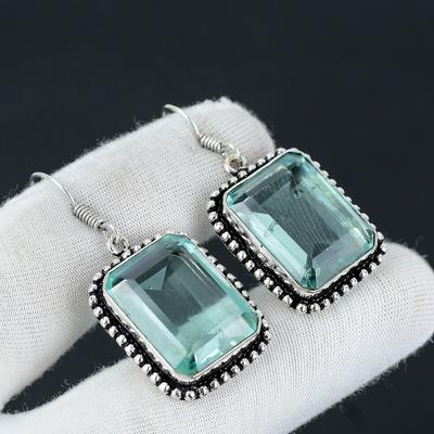 Boucle d'oreille en pierre précieuse apatite verte, boucle d'oreille en argent sterling 925, bijoux de boucle d'oreille en argent Boho, boucle d'oreille bohème pour cadeaux, boucle d'oreille bijoux pour femmes