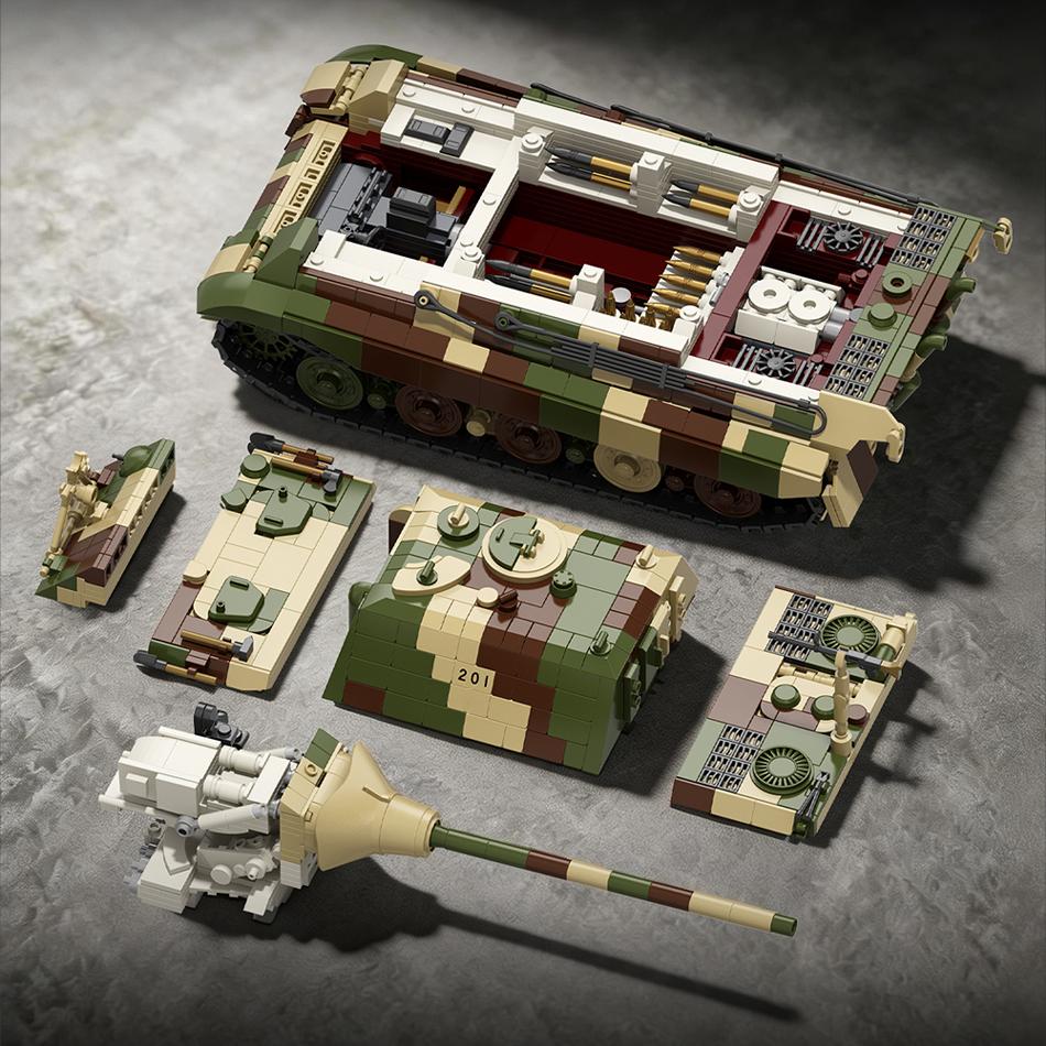 Military Jagdtiger Sd.Kfz. 186 Heavy Tank Destroyer Building Blocks German Hunting Tiger II Tank Armored Vehicle Bricks Toy Gift