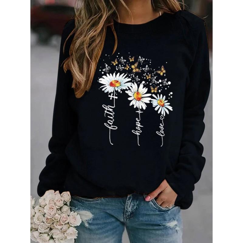 Women's Printed Round Neck Sweatshirt, European American Style 2025