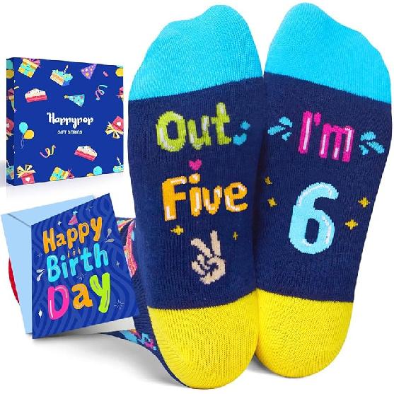 HAPPYPOP 6-13 Years Old Birthday Gifts - Presents for Girls Boys, Socks with Greeting Card