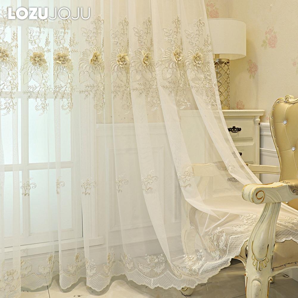 1 buc LOZUJOJU Cortină Transparentă Brodată de Lux Europeană Tul Alb Transparent pentru Decorarea Ferestrei Dormitorului Camerei de Zi Decor Acasă