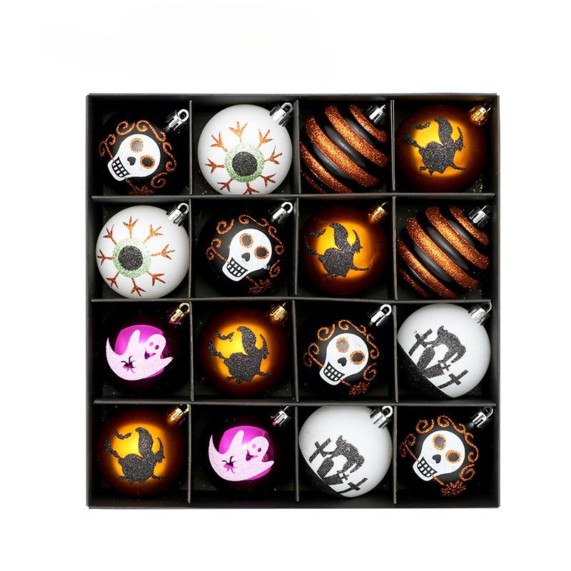 Halloween Decorations, 16 Pieces/set, Painted Ghosts, Skeletons, Plastic Balls, Holiday Ornaments, Ghost Party Pendants