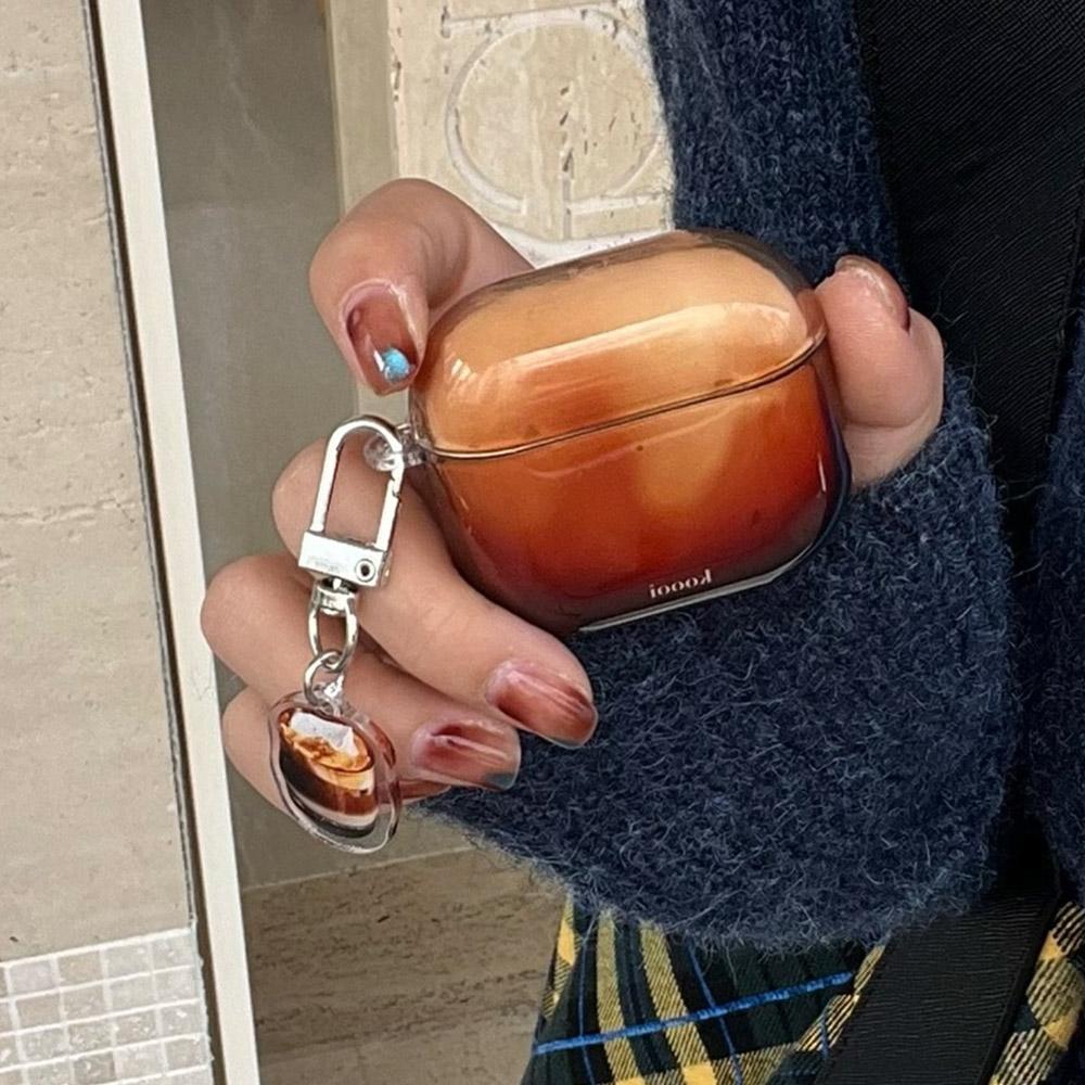 Korea Lovely Transparent Amber Soft Earphone Case For AirPods 4 With Coffee Pendant Protective Shell For AirPods Pro 2 3