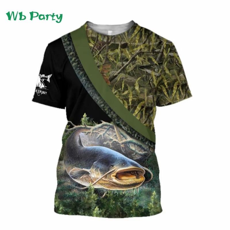 Men Shirts Graphic Tee Fish Print Short Sleeved T-shirt for Men Fish Graphic