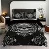 3PCS Black and White Skeleton Victorian Baroque Gothic Retro Duvet Set (1 Duvet Set+2 Pillowcases without Pillow Core)