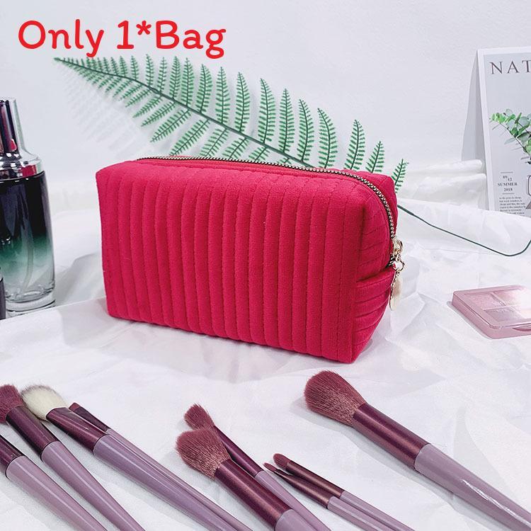 Borsa da Trucco a Strisce in Velluto Peluche con Cerniera per Viaggio e Uso Quotidiano Donna