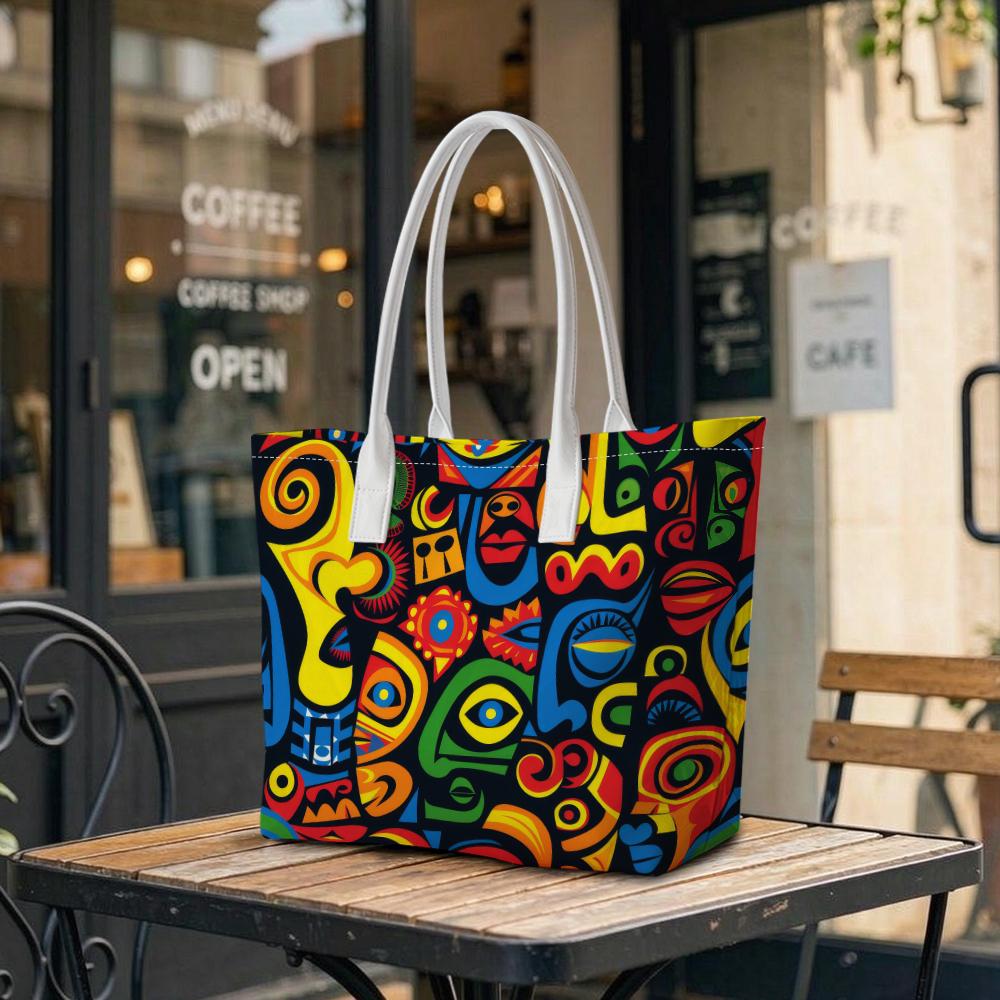 Bohemian Colorful Face Pattern Tote Bag Casual Daily Lightweight Shoulder Bag for Shopping Travel