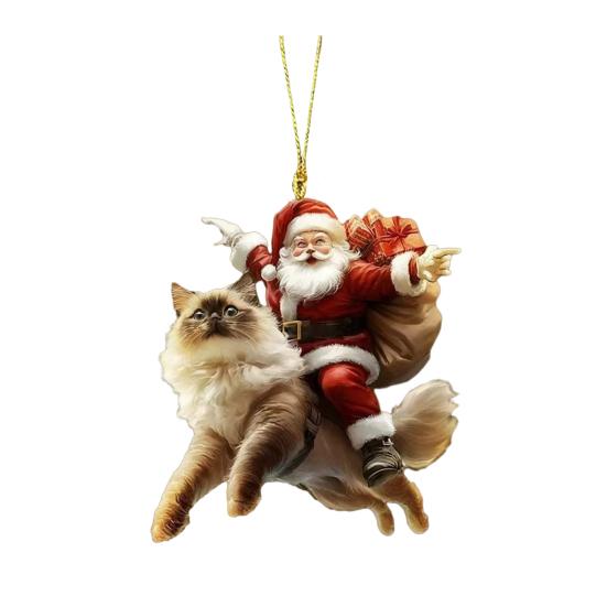 Santa Claus Dog Christmas Ornaments Funny Santa Claus Riding Puppy Ornaments 2D