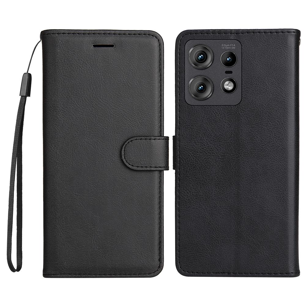 

For Motorola Edge 50 Pro 5G Case Solid Color Leather Mobile Cover Wallet Stand with Strap Black