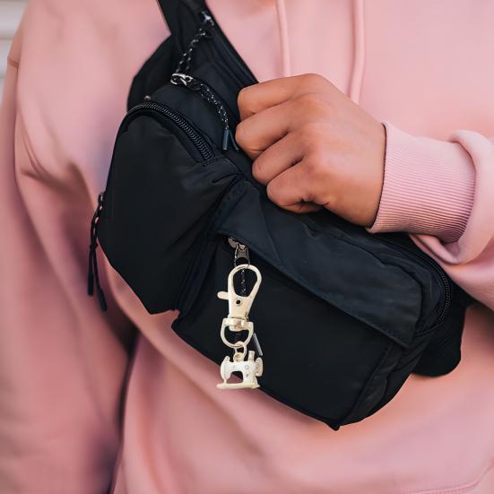 4 Peças Chaveiro Máquina de Costura Metal Artesanal Embutido Strass Brilhante Resistente à Ferrugem Acessório para Mochilas