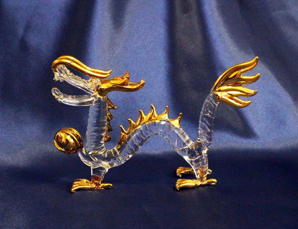 Fourcato Handmade Glass "Emperor Dragon" with Golden Orb, Large X 3 Pieces