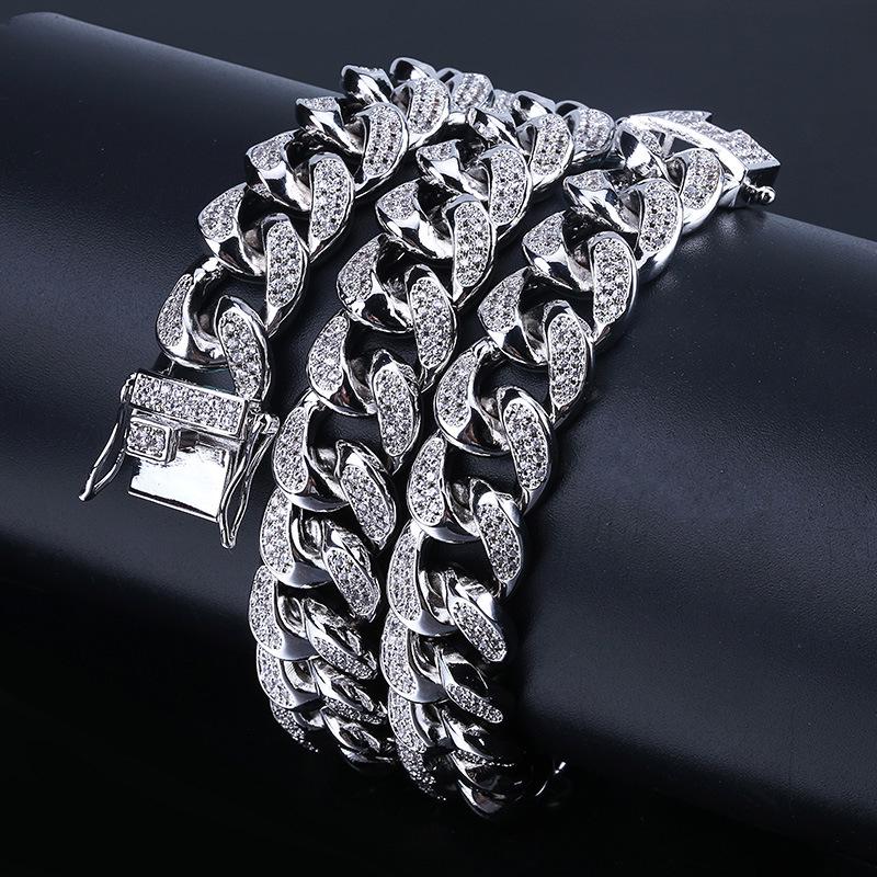 14mm 3D Zircon Hip-Hop Cuban Chain & Water Wave Bracelet for Men