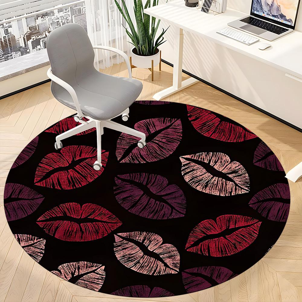 1pc Lips Kisses Office Round Area Rug, Indoor Mat Suitable For Office, Under Office Chairs Bedroom Living Room Home Decor, Room Deco 171